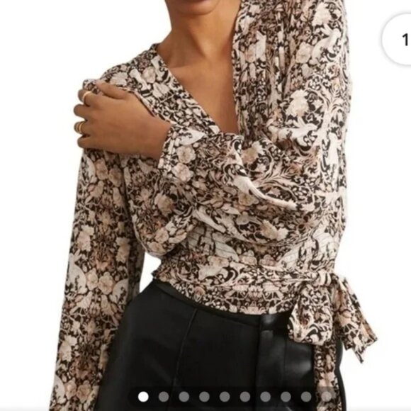 Anthropologie Tops - Anthropologie Rabbit + Floral Print Front Wrap Slightly Cropped Blouse